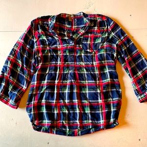 Blue plaid popover style shirt